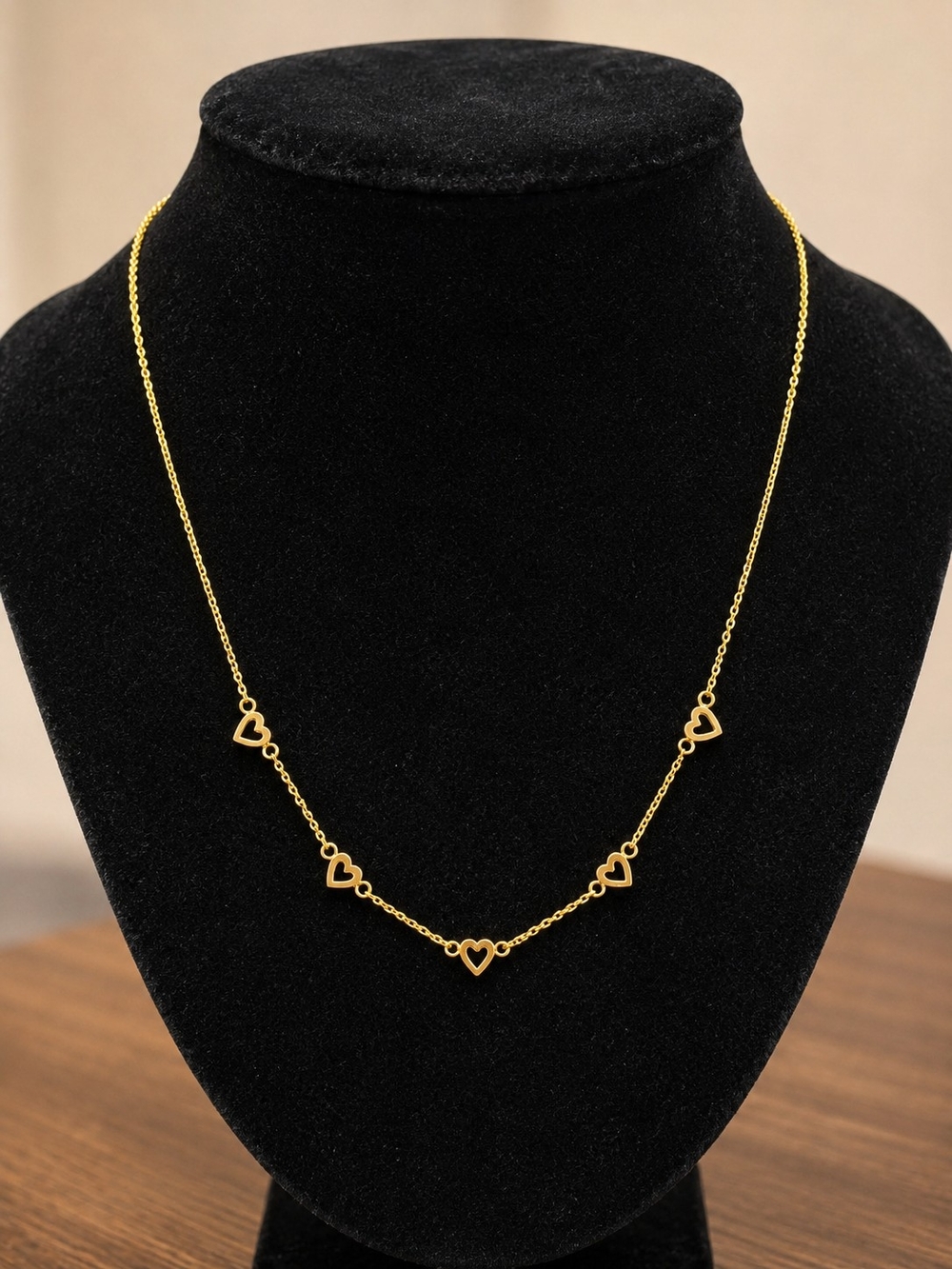 Gold Tone Open Heart Station Necklace